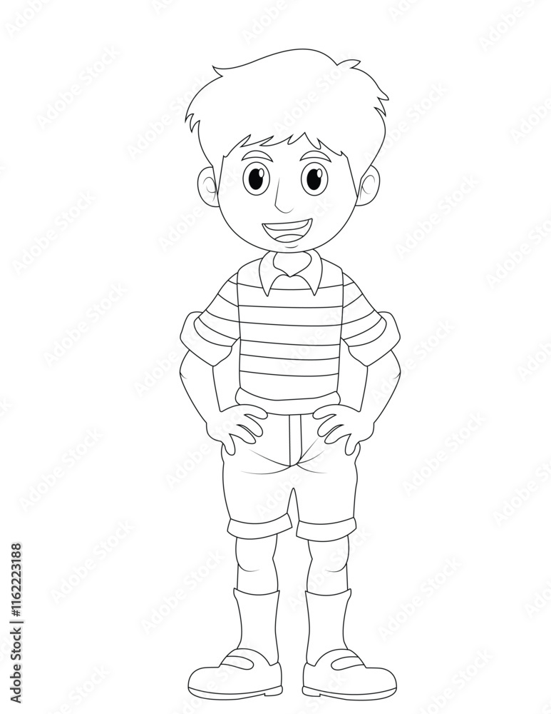 The child wearing a traditional French-style outfit, such as a Breton striped shirt and simple pants. raditional French-style outfit boy coloring page for kid s The child wearing a traditional French-style outfit, such as a Breton striped shirt and simple pants. raditional French-style outfit boy coloring page for kid s