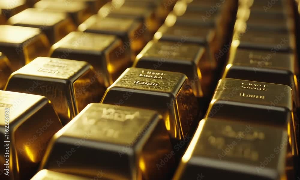 Close-up View of Many Glimmering Gold Bars, Symbolizing Wealth, Prosperity, and Investment in Precious Metals, Ideal for Financial and Economic Themes Close-up View of Many Glimmering Gold Bars, Symbolizing Wealth, Prosperity, and Investment in Precious Metals, Ideal for Financial and Economic Themes