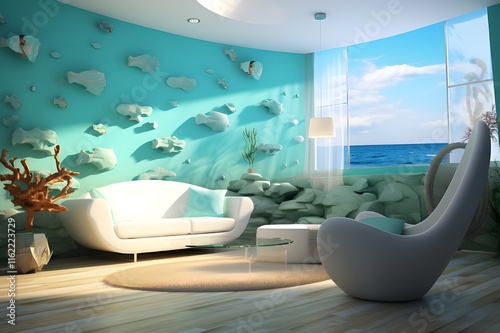 Interior design with the ocean sea theme concept photo