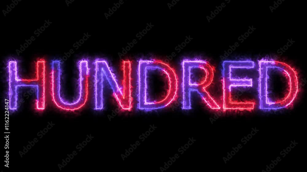 Animation of text hundreds with red blue neon colors on the outline and isolated on black background Animation of text hundreds with red blue neon colors on the outline and isolated on black background