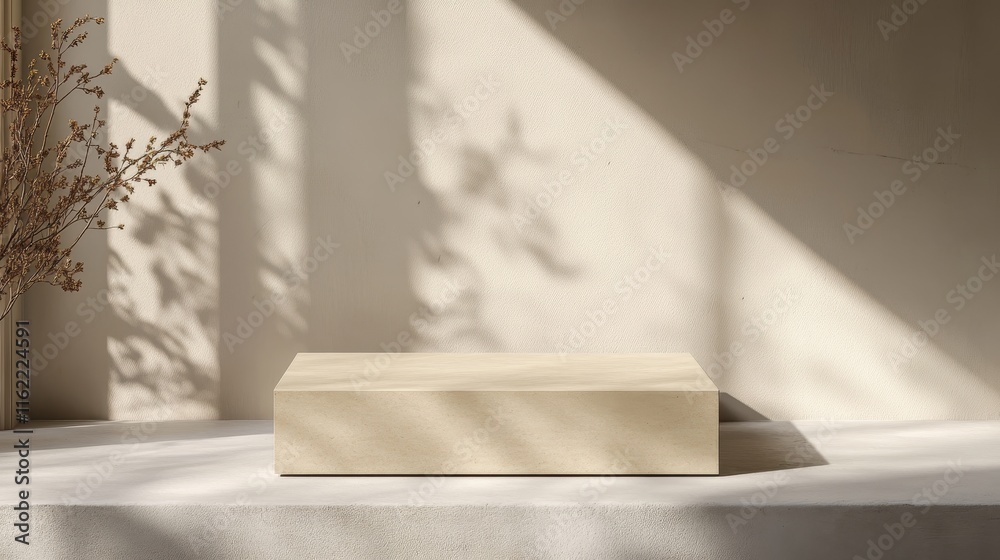 Light Beige Wooden Block Display Minimalist Setting Light Beige Wooden Block Display Minimalist Setting