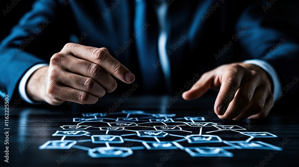 Naklejka premium Businessman analyzing digital connections on a table. leadership concept