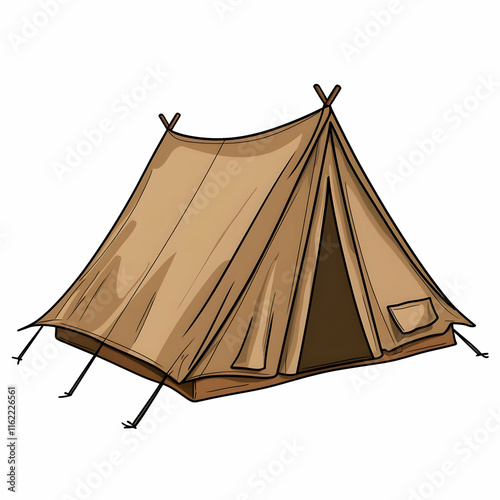 A cartoon illustration of a brown camping tent, isolated on a white background.