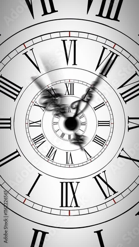 時計の針が勢いよく回転する時空の歪み　ループ　ホワイト　縦長