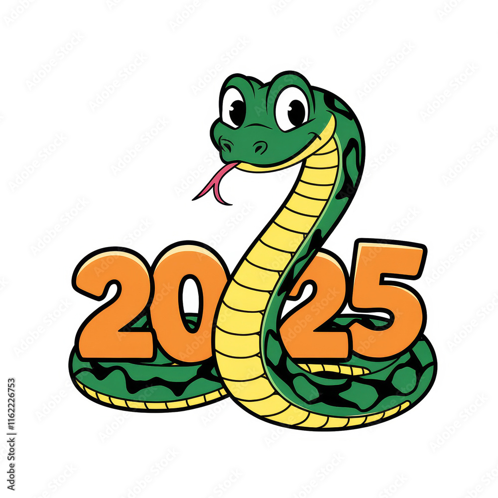 cute funny snake hugs numbers 2025 on white background symbol of 2025 2D, New Year's Eve holiday atmosphere, joyful, playful, festive, serpent, new year, celebration cute funny snake hugs numbers 2025 on white background symbol of 2025 2D, New Year's Eve holiday atmosphere, joyful, playful, festive, serpent, new year, celebration