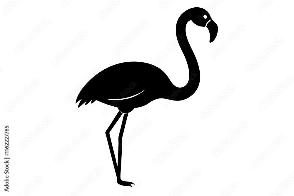Fototapeta premium Flamingo black silhouette vector, Simple silhouette Design vector icon with white background. Flamingo Bird silhouette