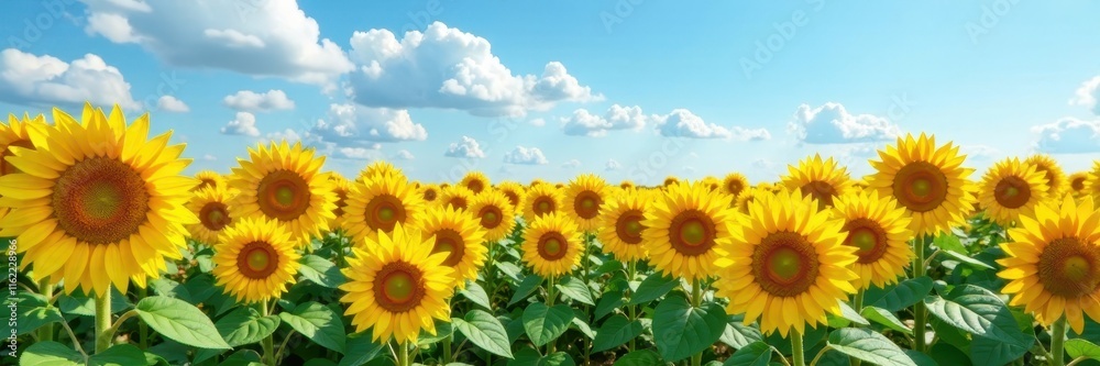 Massive sunflower field, towering blooms under blue sky, vibrant, field Massive sunflower field, towering blooms under blue sky, vibrant, field