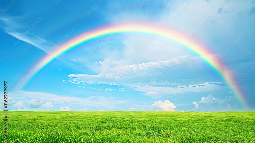 A Beautiful Rainbow Appearing After the Rain, Creating a Scenic View A Beautiful Rainbow Appearing After the Rain, Creating a Scenic View
