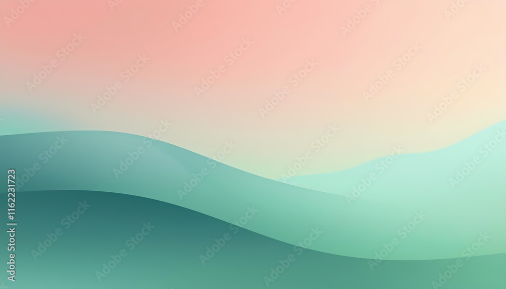 Pastel Green and Pink Abstract Wave Background  Soft Gradient  Smooth Curves  Flowing Desi