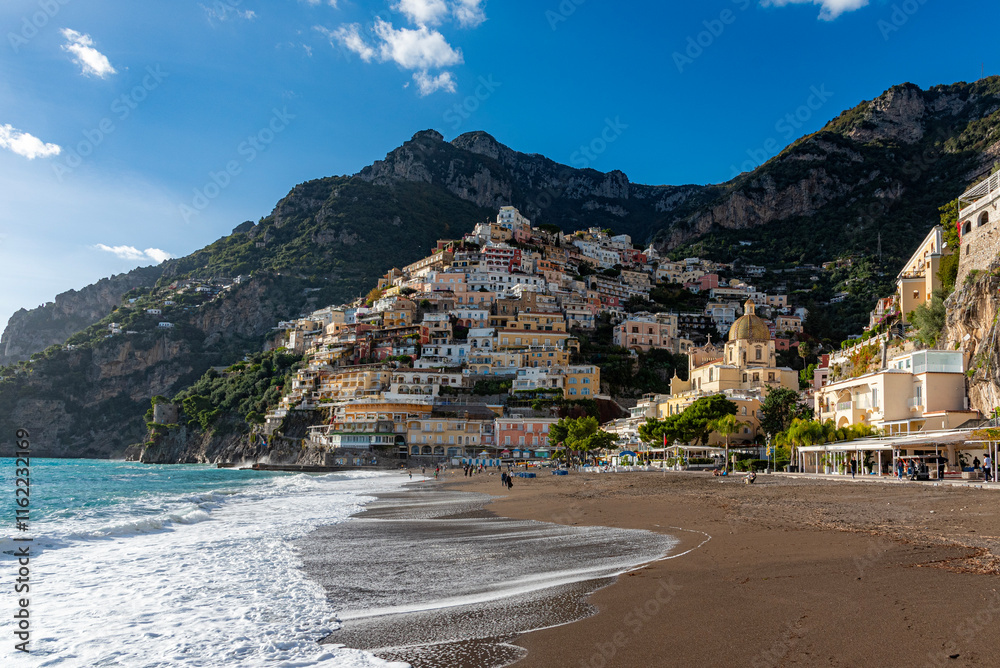 Positano village at Amalfi shoreline in Italy