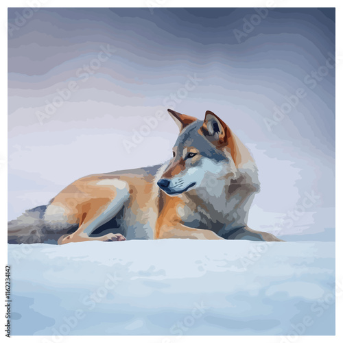 A sick wolf is laying down on a white background