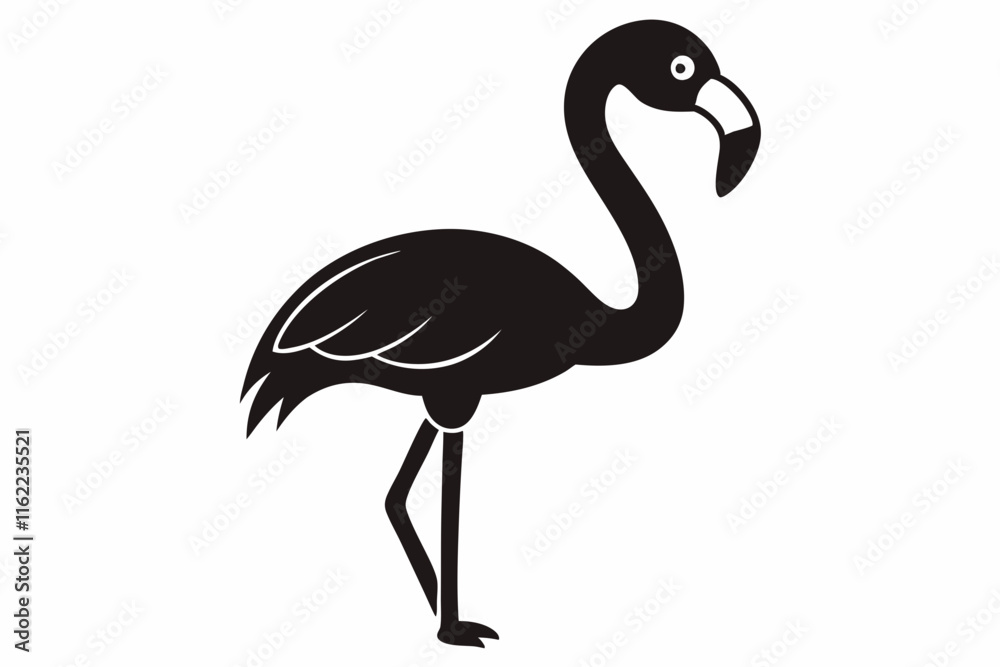 Flamingo black silhouette vector, Simple silhouette Design vector icon with white background. Flamingo Bird silhouette Flamingo black silhouette vector, Simple silhouette Design vector icon with white background. Flamingo Bird silhouette