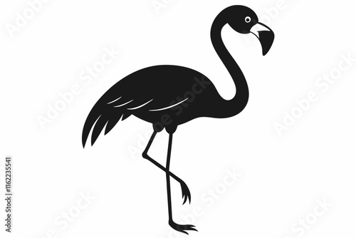 Flamingo black silhouette vector, Simple silhouette Design vector icon with white background. Flamingo Bird silhouette photo