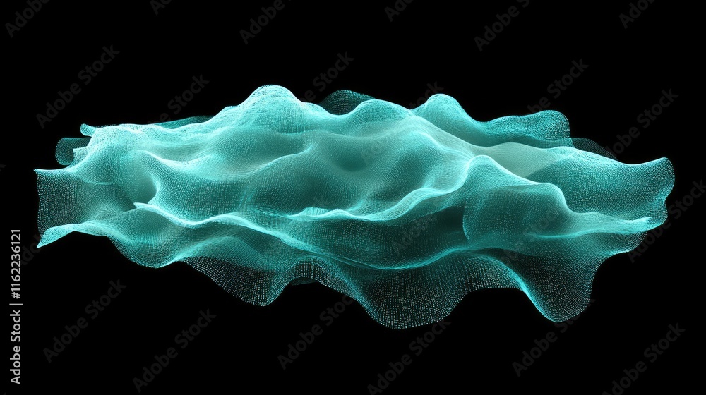 Fototapeta premium Floating AI neural patterns forming a digital brain, glowing in blue-green hues against a dark background