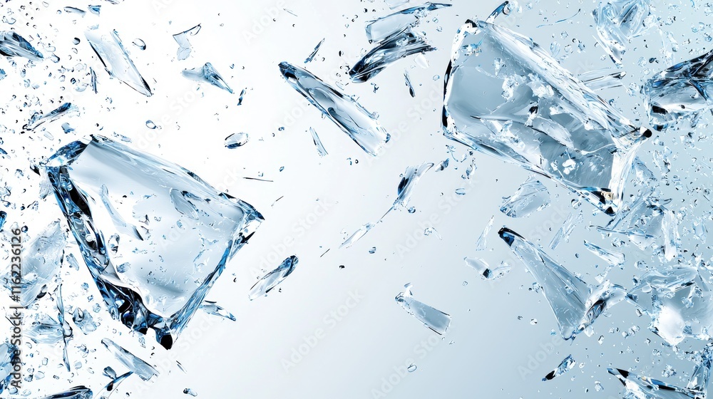 Shattered ice cubes with droplets, creating a dynamic and refreshing visual effect. Shattered ice cubes with droplets, creating a dynamic and refreshing visual effect.