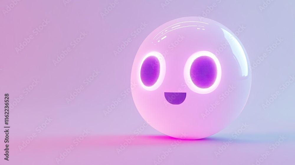 Fototapeta premium Holographic chatbot speech bubble glowing softly on a plain white background with ample negative space