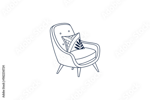 cozy arm chair with pillow line art vector illustration