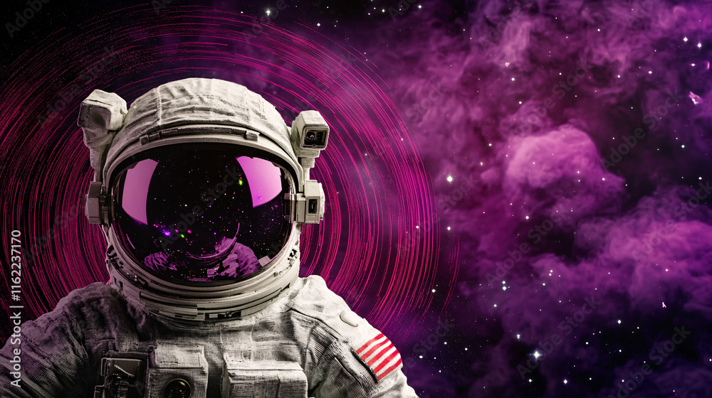 Astronaut in psychedelic gear with swirling neon patterns in space. vibrant colors and cosmic background create mesmerizing atmosphere of exploration and wonder Astronaut in psychedelic gear with swirling neon patterns in space. vibrant colors and cosmic background create mesmerizing atmosphere of exploration and wonder