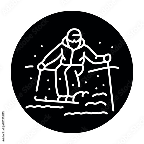 Skier color line icon. Skiing in winter Alps.