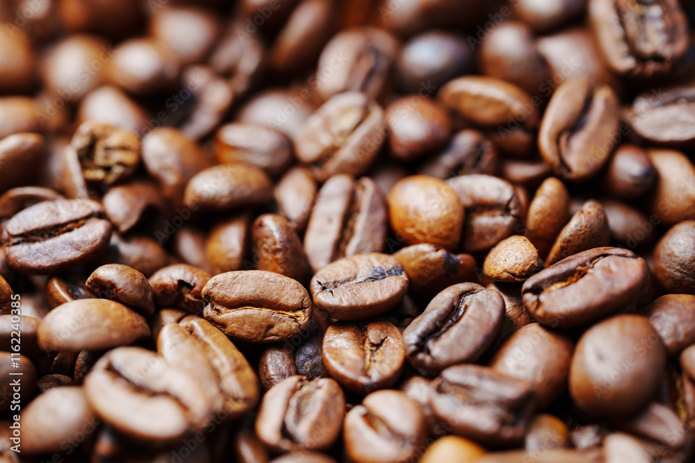 beans of roasted natural coffee. coffee background and texture. Aromatic invigorating drink.
