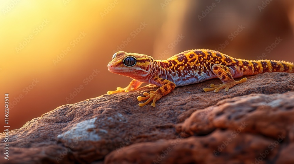 Obraz premium Lizard Sunbathing on Warm Rock in Natural Light