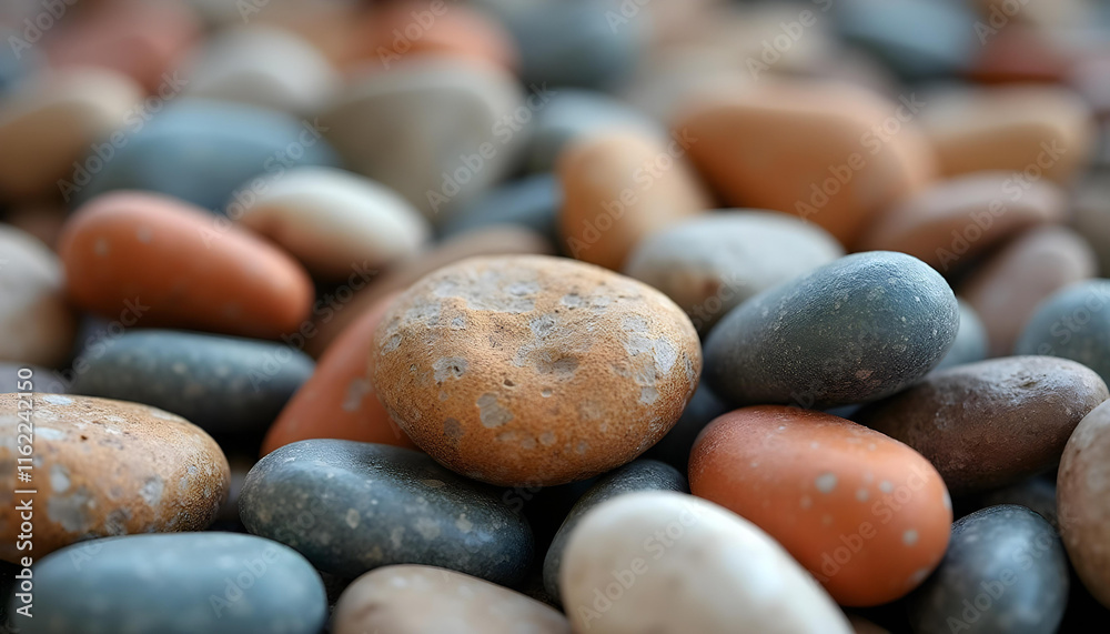 Smooth pebbles in various colors and textures create natural, calming scene. arrangement showcases earthy tones and unique patterns, perfect for nature inspired designs Smooth pebbles in various colors and textures create natural, calming scene. arrangement showcases earthy tones and unique patterns, perfect for nature inspired designs