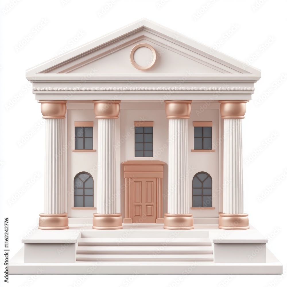 Obraz premium Stylized architectural model of a classical building with columns and decorative features.