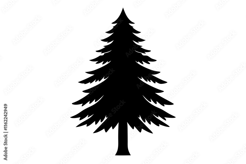 Fototapeta premium pine tree black silhouette vector, Simple silhouette Design vector icon with white background. 