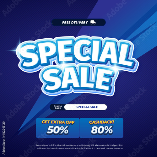 Special Shopping day Sale discount deals blue gradient Editable text effect Blue light simple premium background banner