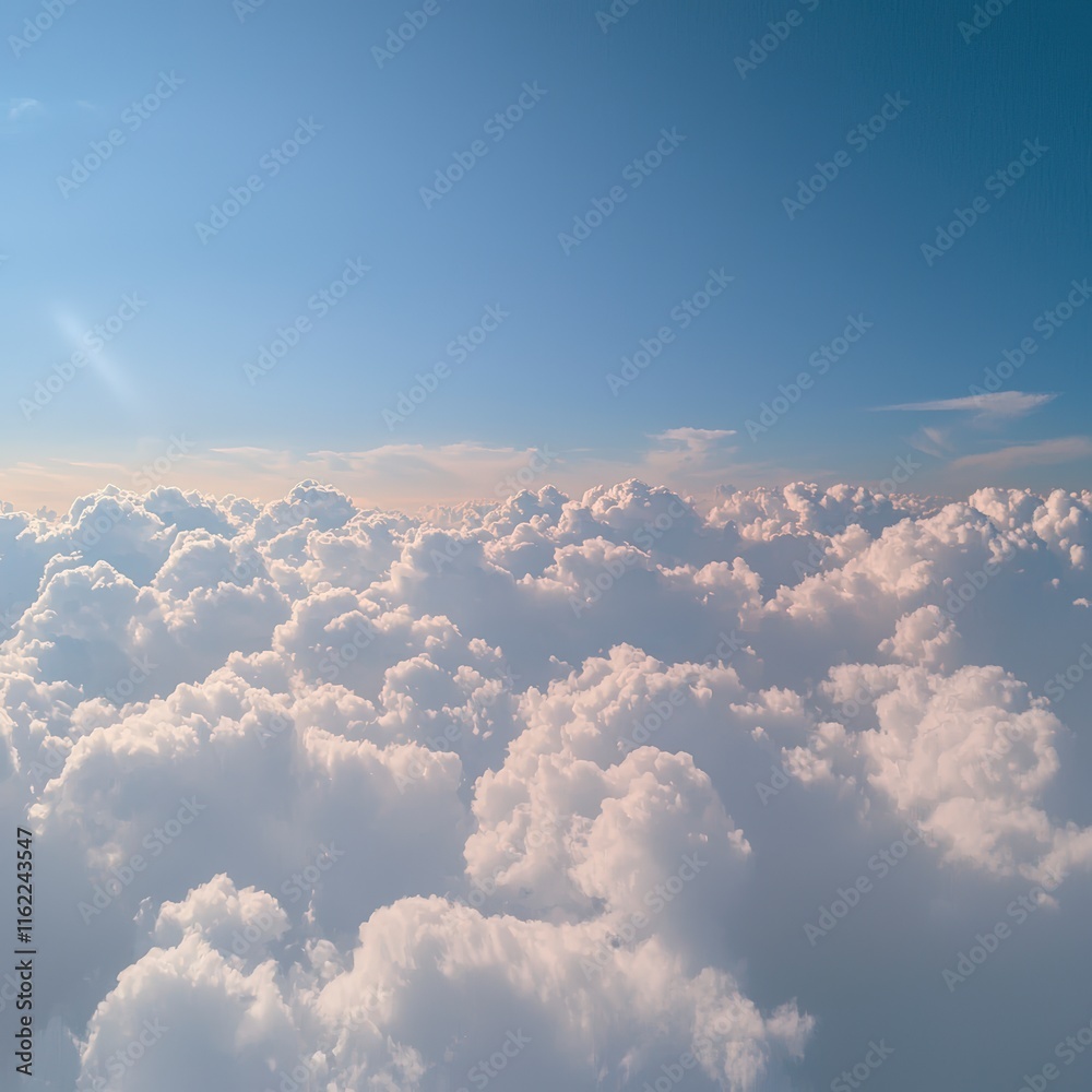 Fototapeta premium Aerial View of Fluffy Cloudscape Stunning White Clouds Blue Sky