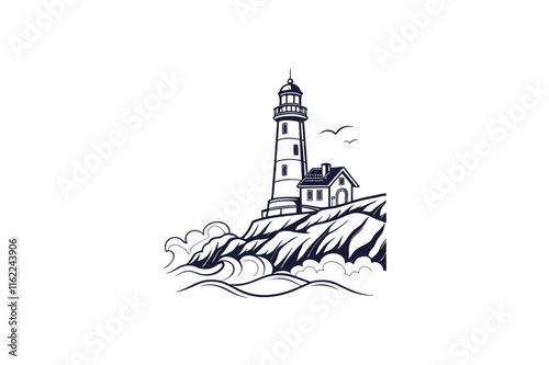 light house rocky cliffs vector illustration on white background