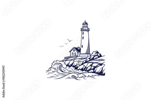 light house rocky cliffs vector illustration on white background