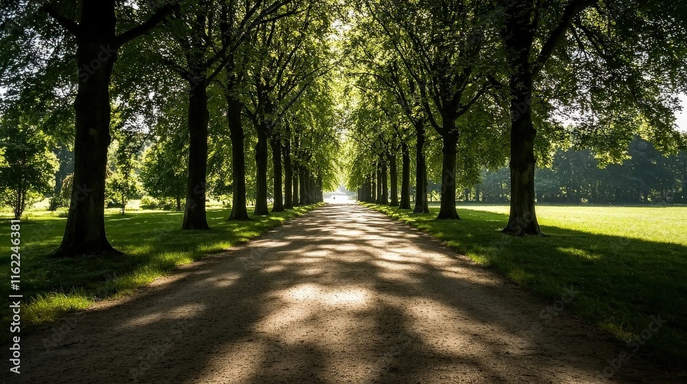 A tranquil tree-lined pathway illuminated by sunlight, creating a serene atmosphere ideal for walking or reflection. A tranquil tree-lined pathway illuminated by sunlight, creating a serene atmosphere ideal for walking or reflection.