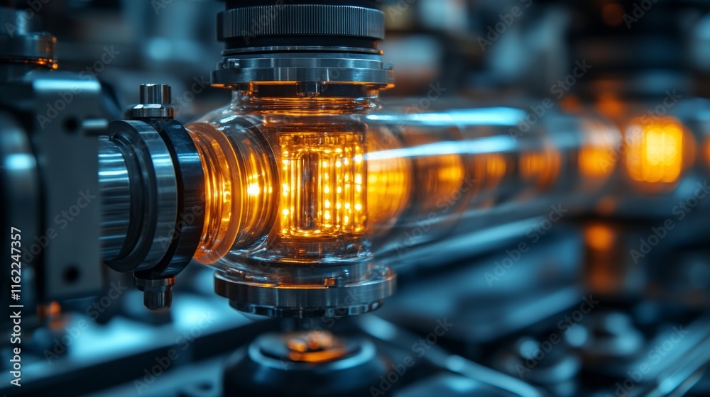Fototapeta premium green energy eco-friendly transition. Illuminated Glass Tubes in Advanced Technology Laboratory