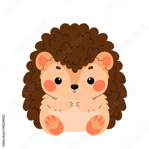 Cute hedgehog illustration. Cute forest animal in flat style on white background. Cartoon animal character.