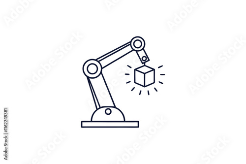 robotic arm holding a cube line art vector illustration