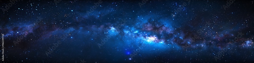 Fototapeta premium High-detail Milky Way illustration, blue luminescence from the center, illuminating stars, representing the beauty and mystery of the universe.