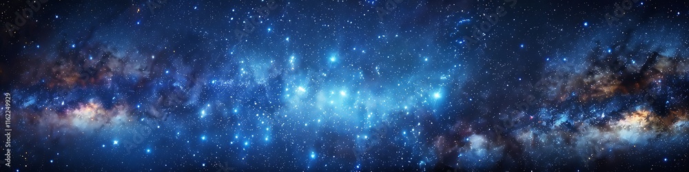 Fototapeta premium High-detail Milky Way illustration, blue luminescence from the center, illuminating stars, representing the beauty and mystery of the universe.