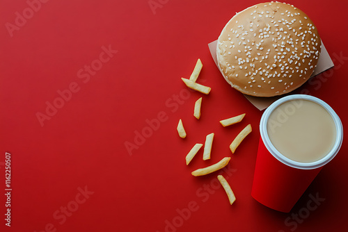 Burger, Fries, and Drink: A Simple Yet Delicious Meal photo