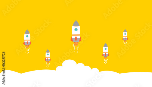 Rocket launch.
Startup, Creativity, Business goal management,New project investment,Company strategy goal, idea concepts.