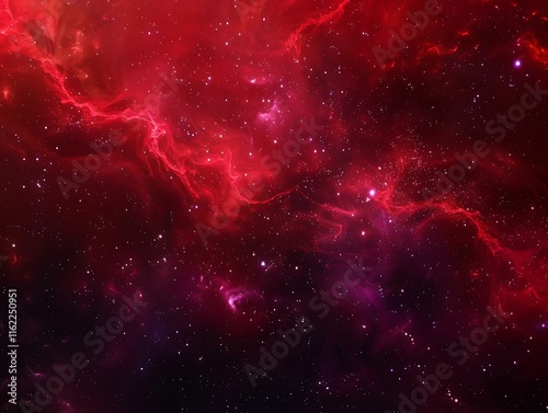 High-detail red and purple nebula, stars in space, dark fantasy style banner design.
