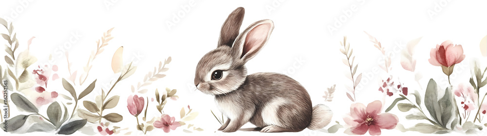 Fototapeta premium Three Cute Watercolor Bunny Illustrations