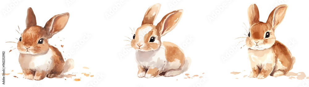 Obraz premium Three Cute Watercolor Bunny Illustrations