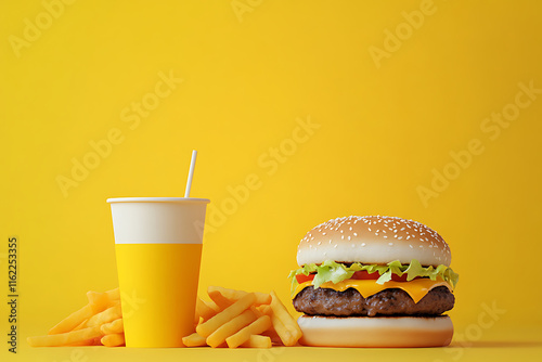 Yummy Burger, Fries, and Drink Combo photo