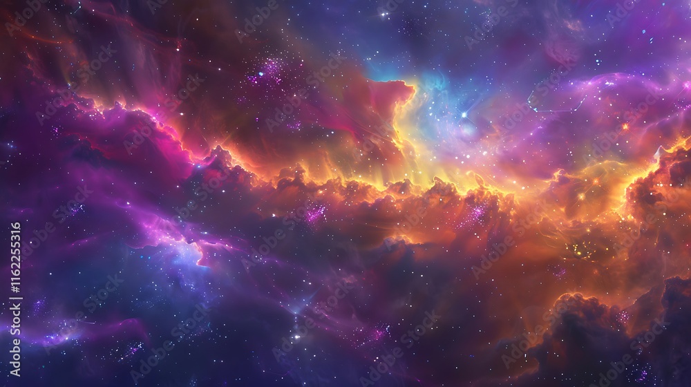Fototapeta premium Hyper realistic nebula, stars and galaxies in vibrant colors, fantasy art style, high quality.