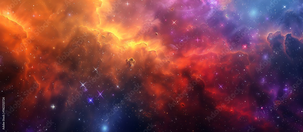 Fototapeta premium Hyper realistic nebula, vibrant colors, stars and galaxies, fantasy art style, high quality.