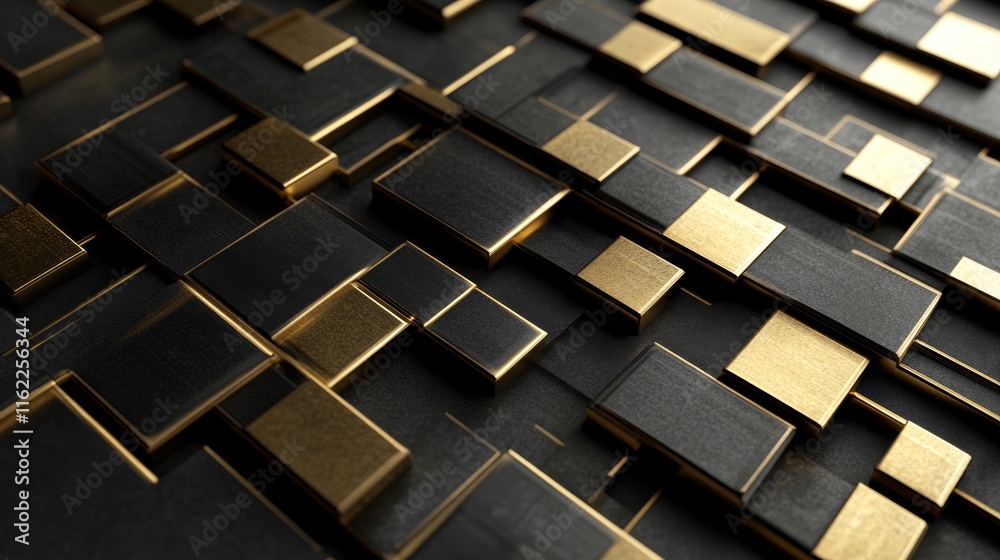 Abstract Gold and Black Geometric Pattern: A Luxurious 3D Render Abstract Gold and Black Geometric Pattern: A Luxurious 3D Render