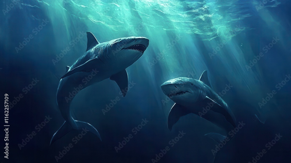 Naklejka premium Dramatic Underwater Scene with Swift Predators