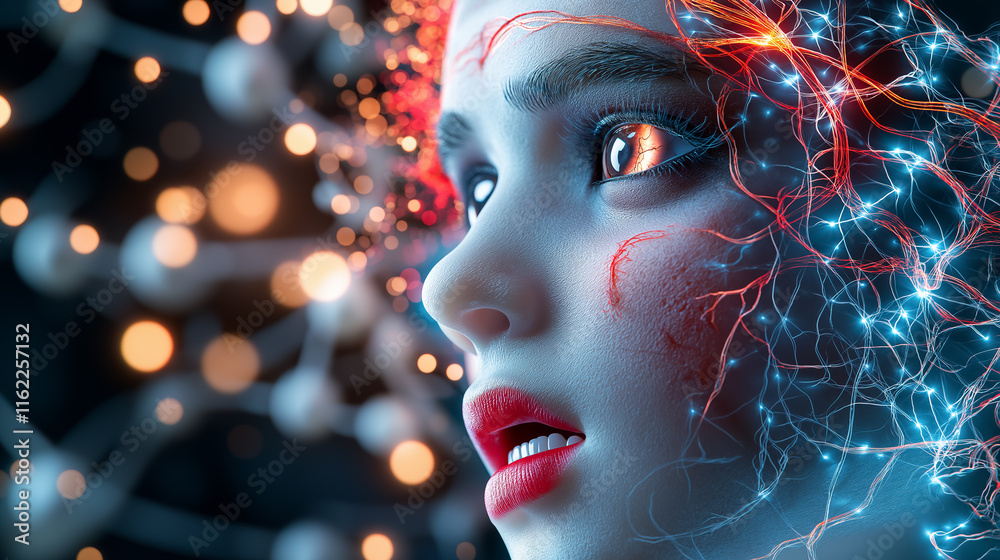 Artificial intelligence woman with glowing wires Artificial intelligence woman with glowing wires