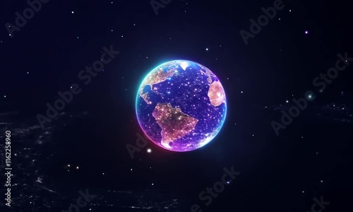 A dark space-themed background with glowing, colorful asteroid floating gently. The asteroids emit soft glows and cast subtle shadows as they slowly rotate and drift in 3D space